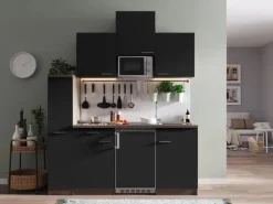 Respekta Küchenzeile KB180EYSMIC 180 cm Schwarz-Eiche York Nachbildung