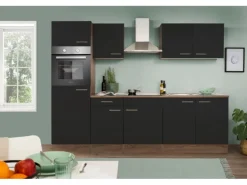 Respekta Küchenzeile KB270EYS 270 cm Schwarz Seidengl.-Eiche York Nachbildung