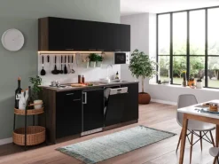 Respekta Küchenzeile KB195EYSMI 195 cm Schwarz-Eiche York Nachbildung