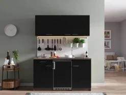 Respekta Küchenzeile KB150EYSC 150 cm Schwarz-Eiche York Nachbildung