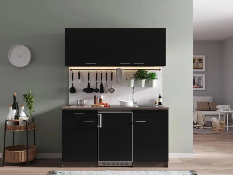 Respekta Küchenzeile KB150EYSC 150 cm Schwarz-Eiche York Nachbildung