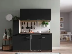 Respekta Küchenzeile KB180EYSC 180 cm Schwarz-Eiche York Nachbildung
