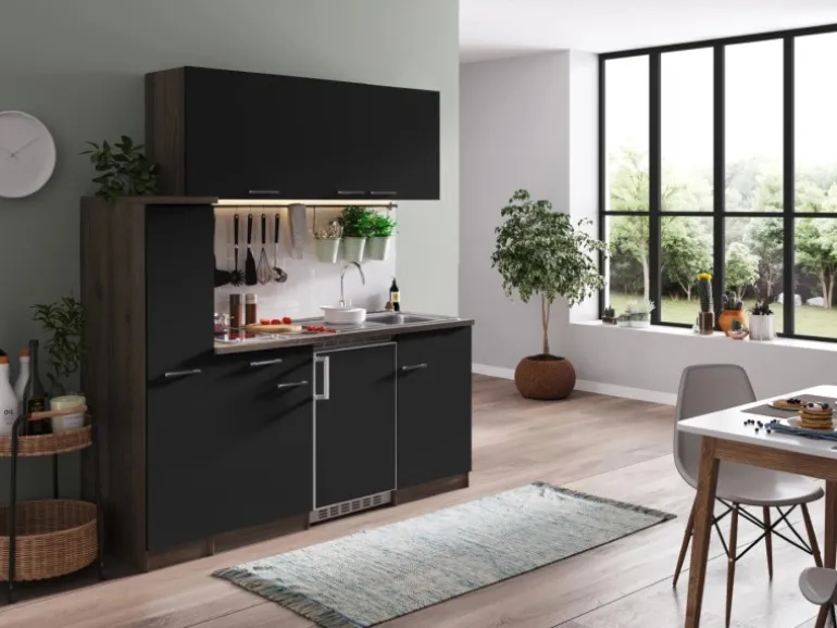 Respekta Küchenzeile KB180EYSC 180 cm Schwarz-Eiche York Nachbildung