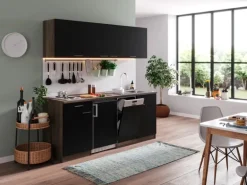 Respekta Küchenzeile KB195EYS 195 cm Schwarz-Eiche York Nachbildung