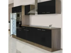 Respekta Küchenzeile KB330EYSMIGKE 330 cm Schwarz-Eiche York Nachbildung