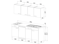 Respekta Küchenzeile KB195EYSMIC 195 cm Schwarz-Eiche York Nachbildung