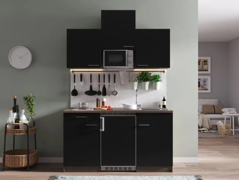 Respekta Küchenzeile KB150EYSMIC 150 cm Schwarz-Eiche York Nachbildung