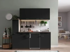 Respekta Küchenzeile KB180EYS 180 cm Schwarz-Eiche York Nachbildung