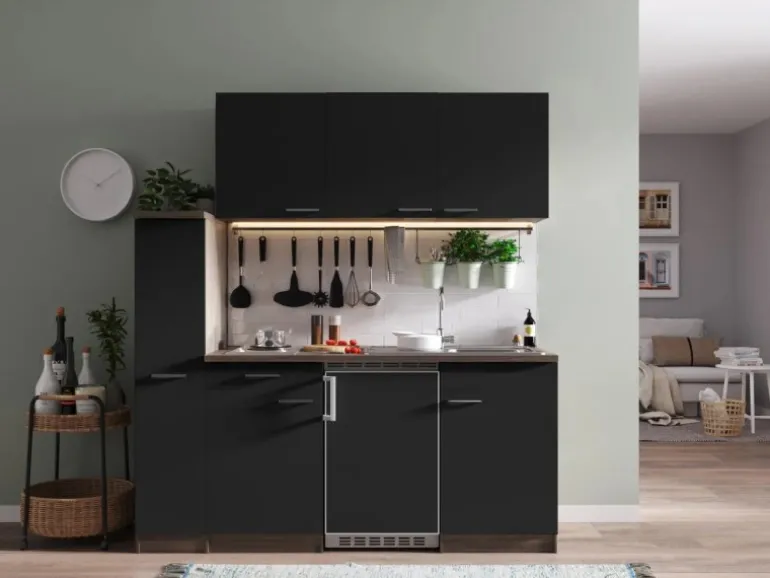 Respekta Küchenzeile KB180EYS 180 cm Schwarz-Eiche York Nachbildung
