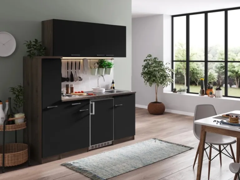 Respekta Küchenzeile KB180EYS 180 cm Schwarz-Eiche York Nachbildung