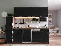 Respekta Küchenzeile KB225EYSMI 225 cm Schwarz-Eiche York Nachbildung
