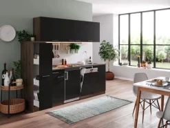 Respekta Küchenzeile KB225EYSC 225 cm Schwarz-Eiche York Nachbildung