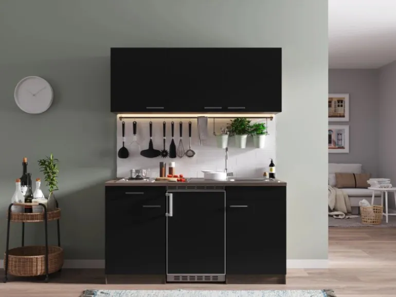 Respekta Küchenzeile KB150EYS 150 cm Schwarz-Eiche York Nachbildung