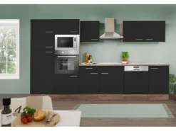 Respekta Küchenzeile KB340EYSMIGKE 340 cm Schwarz-Eiche York Nachbildung
