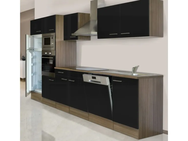 Respekta Küchenzeile KB340EYSMIGKE 340 cm Schwarz-Eiche York Nachbildung