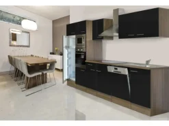 Respekta Küchenzeile KB340EYSMIGKE 340 cm Schwarz-Eiche York Nachbildung