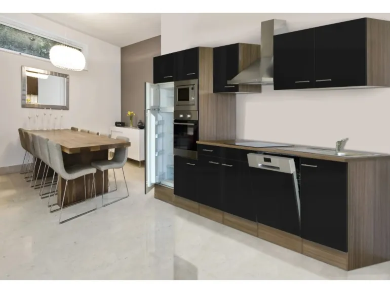 Respekta Küchenzeile KB340EYSMIGKE 340 cm Schwarz-Eiche York Nachbildung