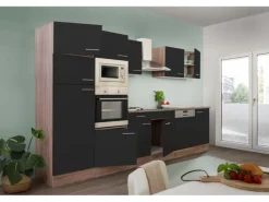 Respekta Küchenzeile KB340EYSMIGKE 340 cm Schwarz-Eiche York Nachbildung