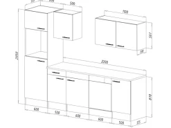Respekta Küchenzeile KB280EYS 280 cm Schwarz Seidenglanz-Eiche York Nachbildung