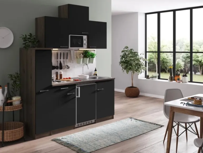 Respekta Küchenzeile KB180EYSMI 180 cm Schwarz-Eiche York Nachbildung