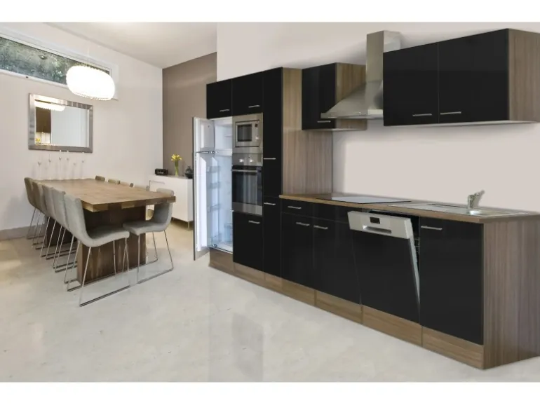 Respekta Küchenzeile KB370EYSMIGKE 370 cm Schwarz Eiche-York Nachbildung