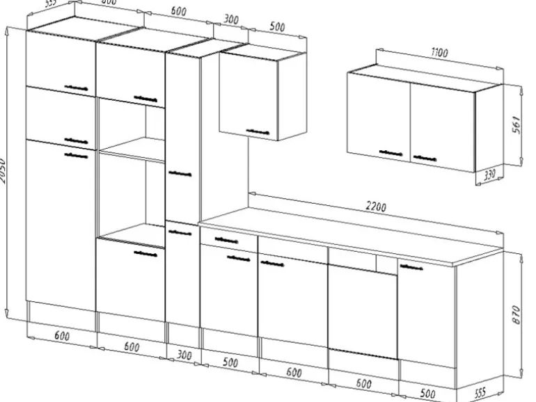 Respekta Küchenzeile KB370EYSMIGKE 370 cm Schwarz Eiche-York Nachbildung