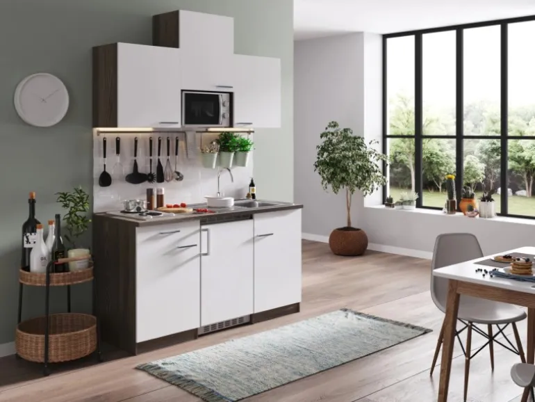 Respekta Küchenzeile KB150EYWMI 150 cm Weiß-Eiche York Nachbildung