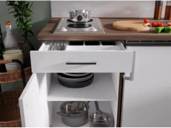 Respekta Küchenzeile KB150EYWMI 150 cm Weiß-Eiche York Nachbildung