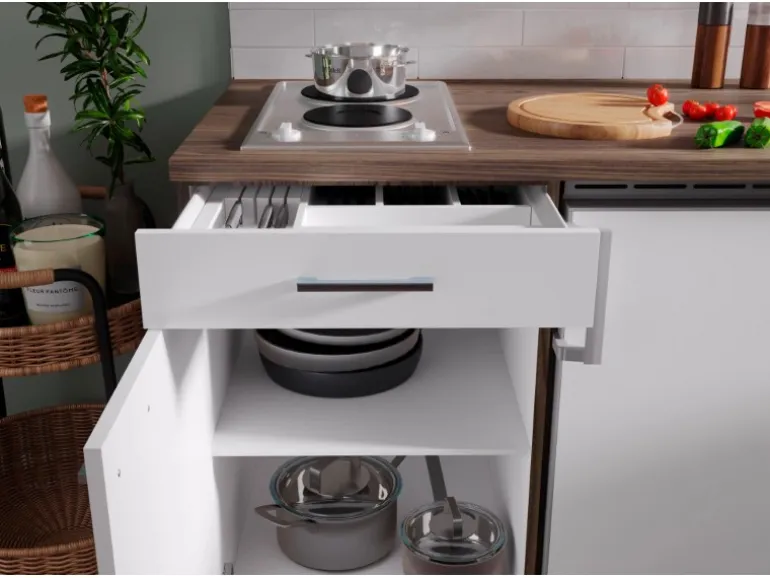 Respekta Küchenzeile KB150EYWMI 150 cm Weiß-Eiche York Nachbildung