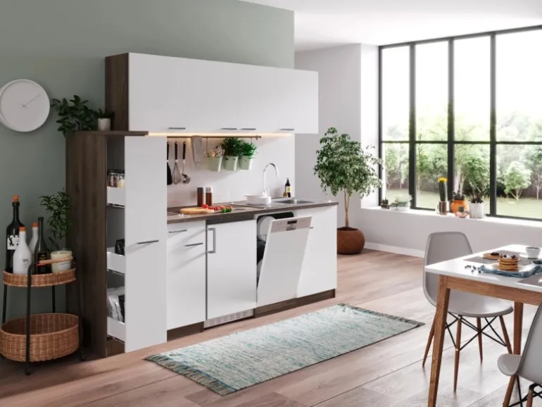 Respekta Küchenzeile KB225EYWC 225 cm Weiß-Eiche York Nachbildung