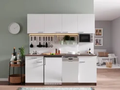 Respekta Küchenzeile KB195EYWMI 195 cm Weiß-Eiche York Nachbildung