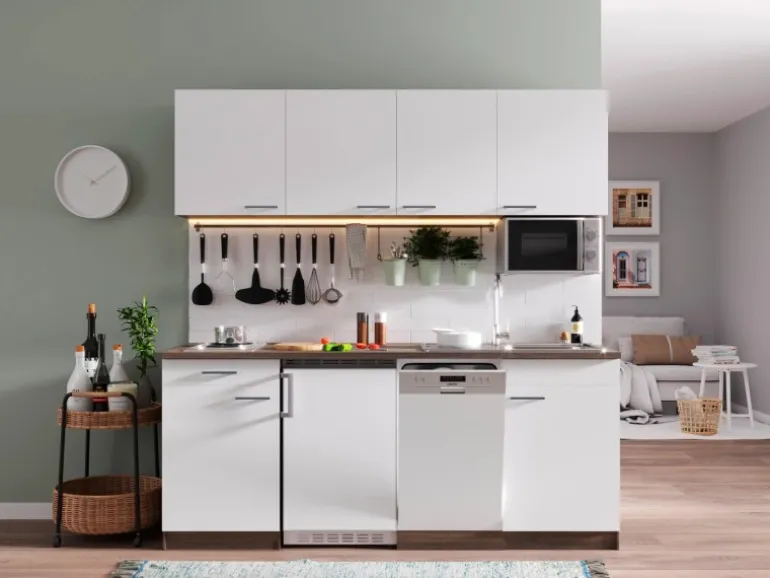 Respekta Küchenzeile KB195EYWMI 195 cm Weiß-Eiche York Nachbildung