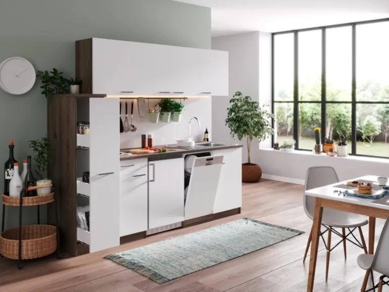 Respekta Küchenzeile KB225EYW 225 cm Weiß-Eiche York Nachbildung