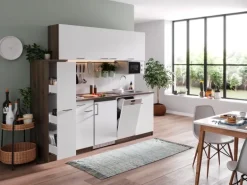 Respekta Küchenzeile KB225EYWMI 225 cm Weiß-Eiche York Nachbildung