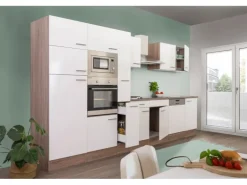 Respekta Küchenzeile KB370EYWMIGKE 370 cm Weiß Seidengl.-Eiche York Nachbildung