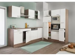 Respekta Küchenzeile KB370EYWMIGKE 370 cm Weiß Seidengl.-Eiche York Nachbildung