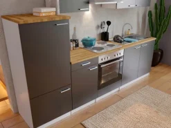 Respekta Küchenzeile KB270WG 270 cm Grau-Weiß
