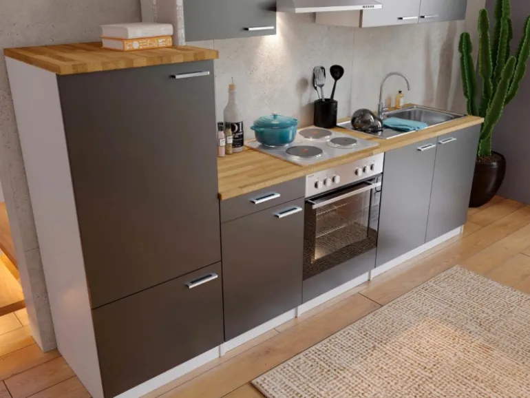Respekta Küchenzeile KB270WG 270 cm Grau-Weiß