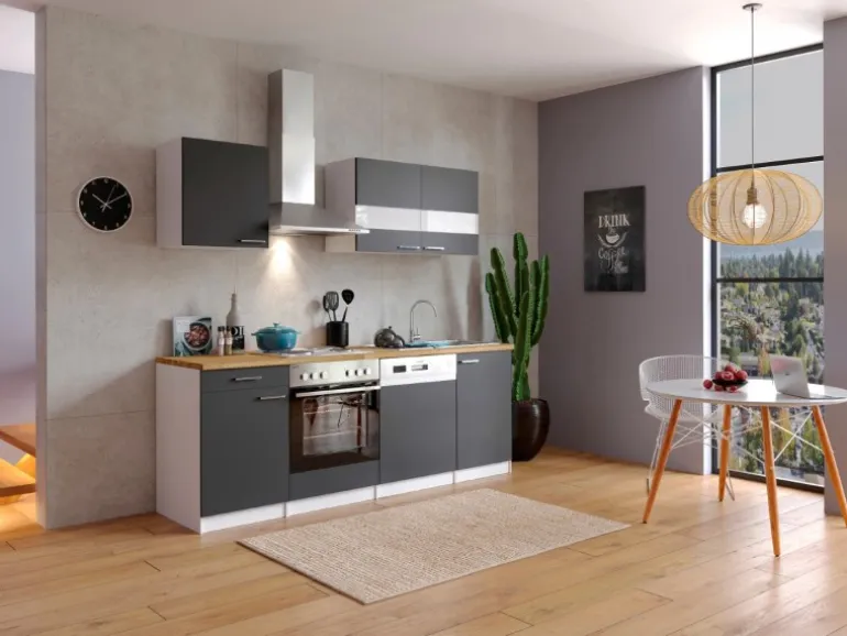 Respekta Küchenzeile KB220WG 220 cm Grau-Weiß
