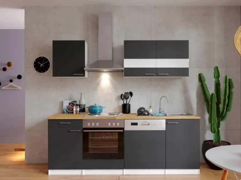 Respekta Küchenzeile KB220WG 220 cm Grau-Weiß
