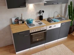 Respekta Küchenzeile KB220WG 220 cm Grau-Weiß