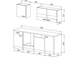 Respekta Küchenzeile KB220WG 220 cm Grau-Weiß
