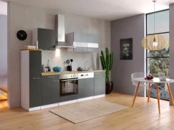 Respekta Küchenzeile KB250WG 250 cm Grau-Weiß