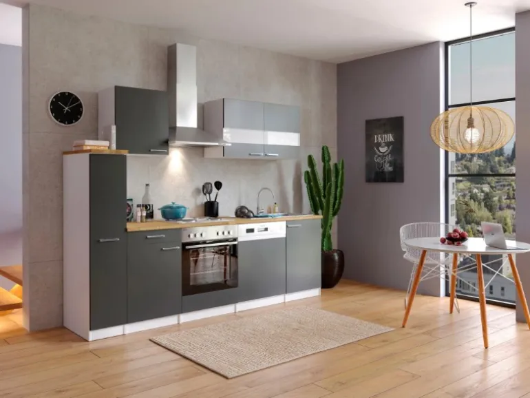 Respekta Küchenzeile KB250WG 250 cm Grau-Weiß