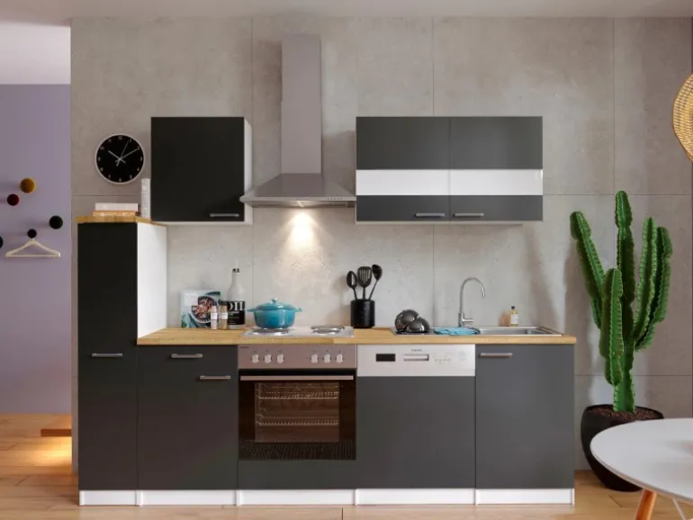 Respekta Küchenzeile KB250WG 250 cm Grau-Weiß