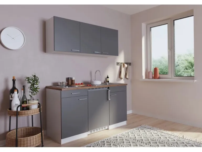 Respekta Küchenzeile KB150WG 150 cm Grau-Weiß Glänzend