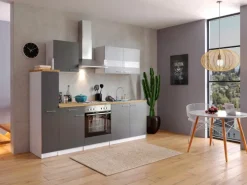 Respekta Küchenzeile KB240WG 240 cm Grau-Weiß