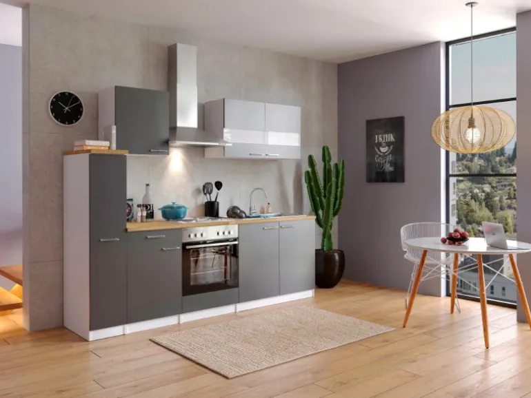 Respekta Küchenzeile KB240WG 240 cm Grau-Weiß