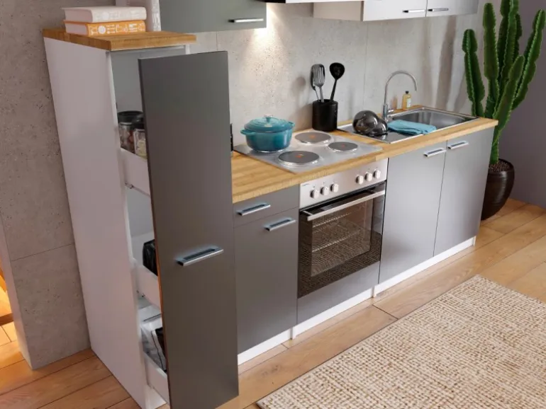 Respekta Küchenzeile KB240WG 240 cm Grau-Weiß