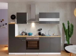 Respekta Küchenzeile KB240WG 240 cm Grau-Weiß